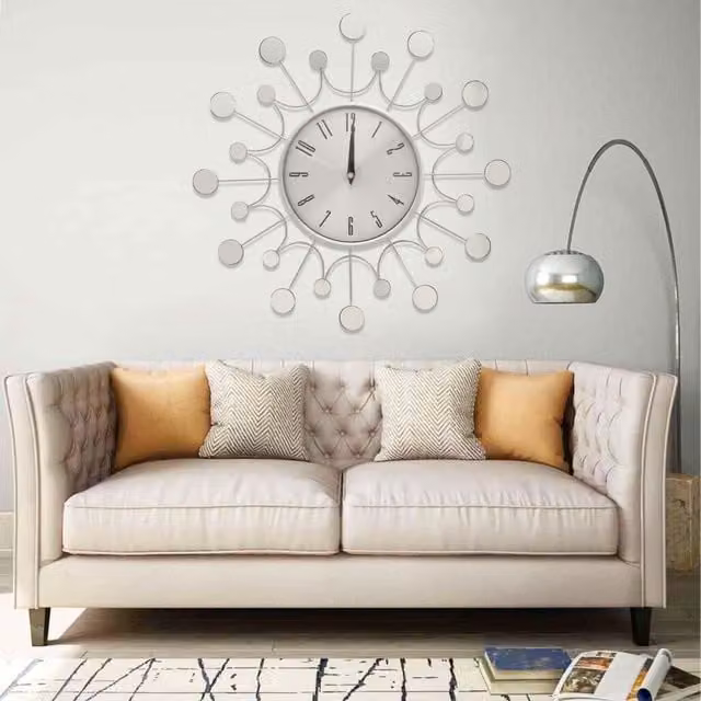 Berkfield Home Silver Metal Round Analog Wall Clock, Diameter: 40 cm