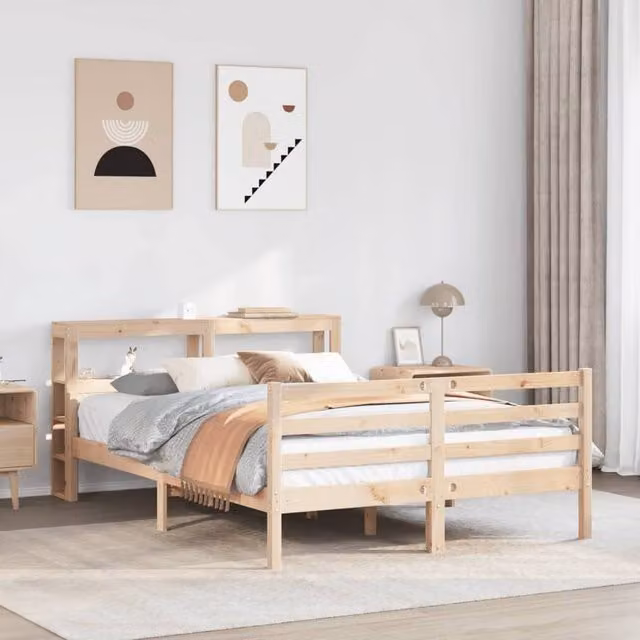 Berkfield Home Rustic Brown Solid Wood Bed Frame with Headboard and Side Compartments, W/D/H: 140 x 200 cm