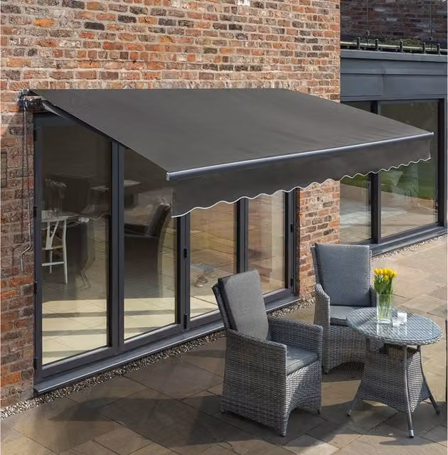 Primrose Manual Retractable Aluminium Awning in Anthracite, W: 300 cm, D: 250 cm