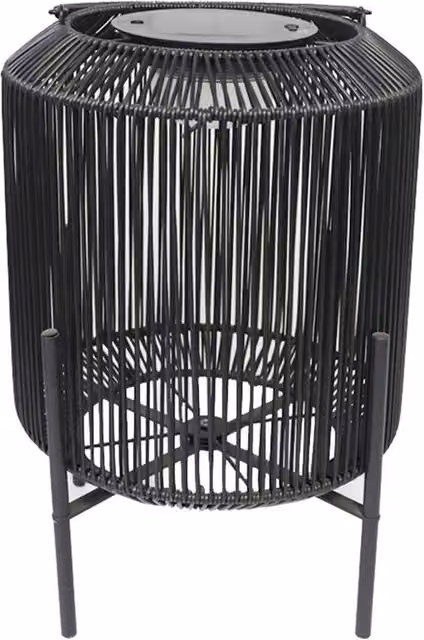 K LIVING Manau Rattan Solar Rechargeable LED Lantern in Black