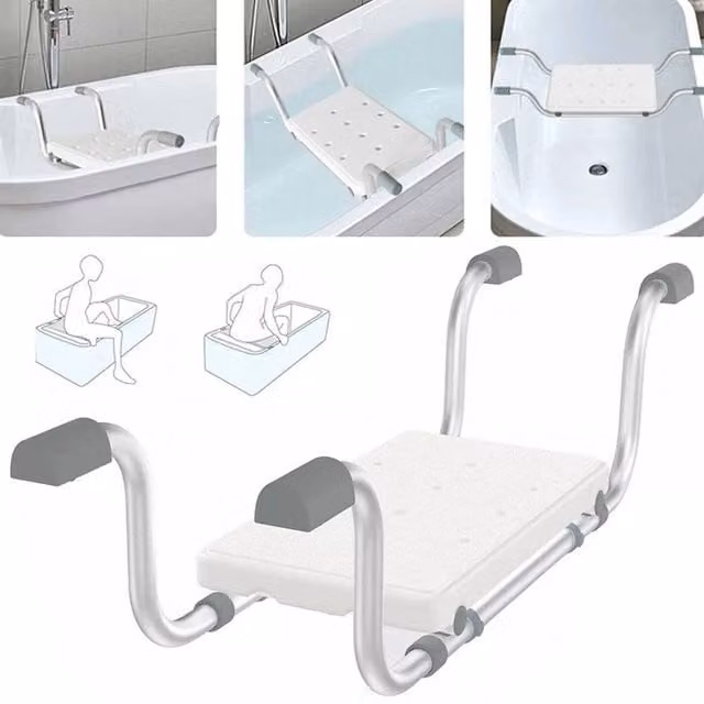 NESTLUNE Adjustable White Bath Seat with Height Adjustable Legs and Metal Frame