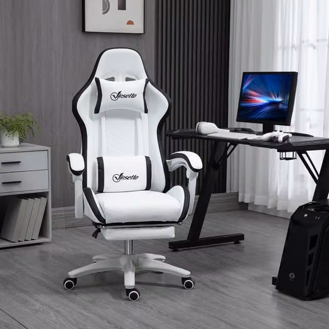 Vinsetto Black Synthetic Leather Gaming Chair with Armrests and Headrest, Height: 129 cm