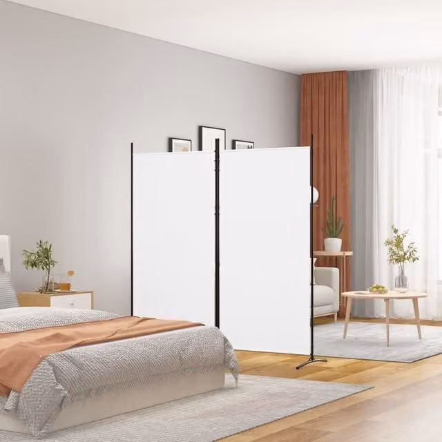 Berkfield Home 2-Panel Fabric Room Divider, White, H 175 cm x W 180 cm – 1
