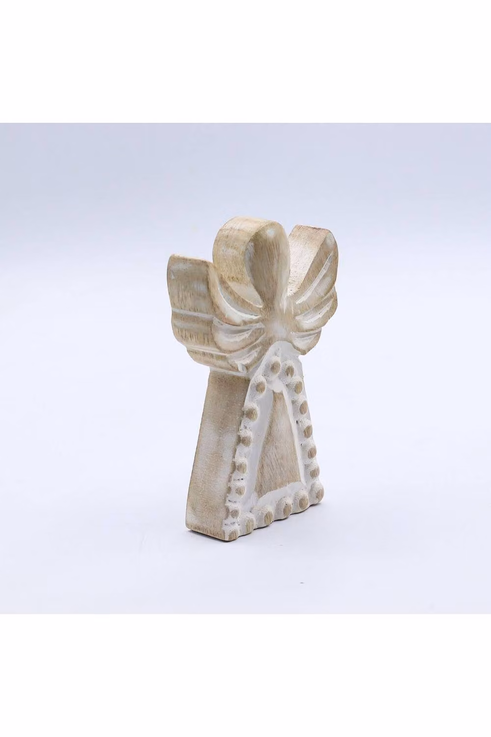 KDMD Hand-Carved Mango Wood Angel Figurine, White Rustic Tabletop Decor – 2