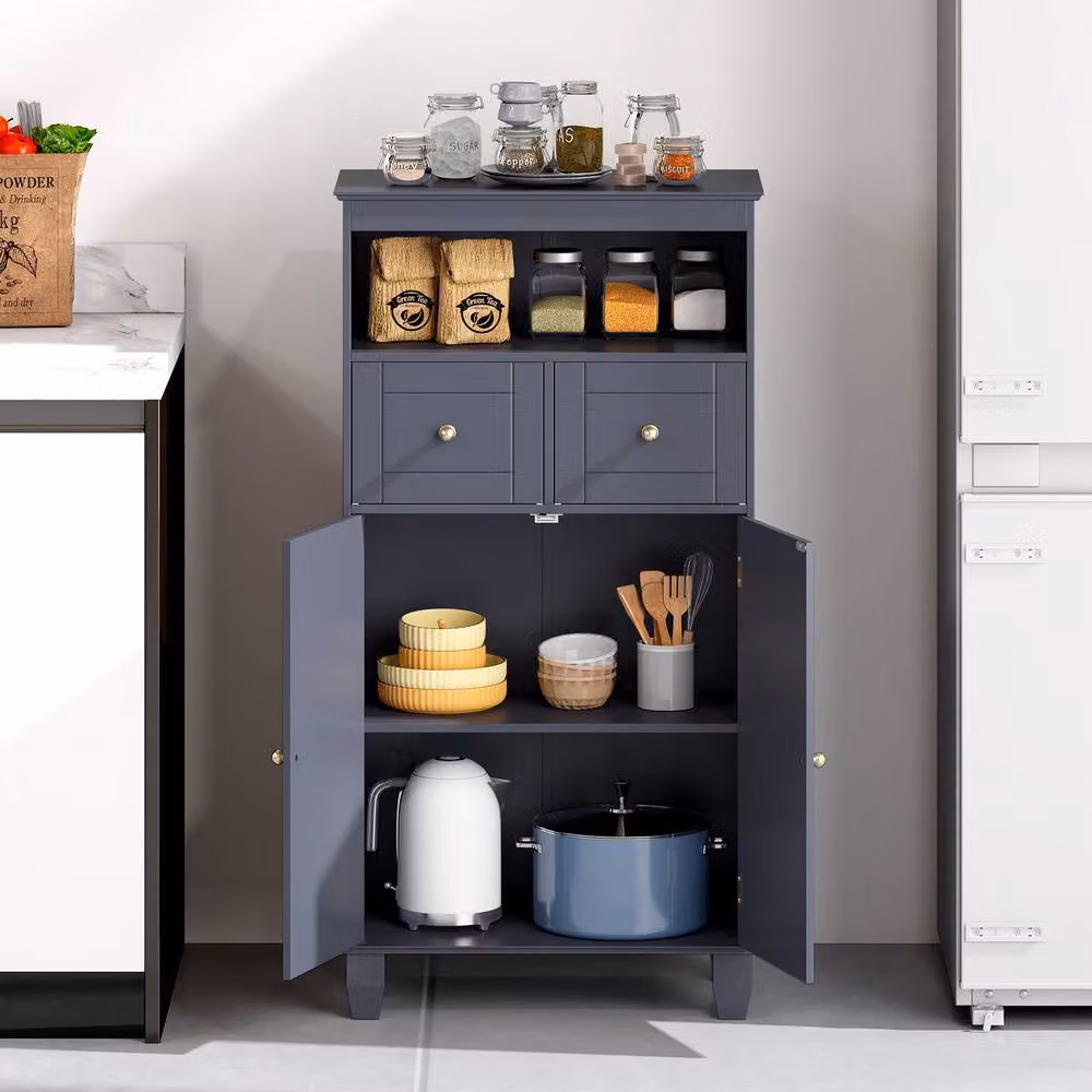 Costway Modern Grey Bathroom Floor Storage Cabinet with Drawers and Shelves – 4