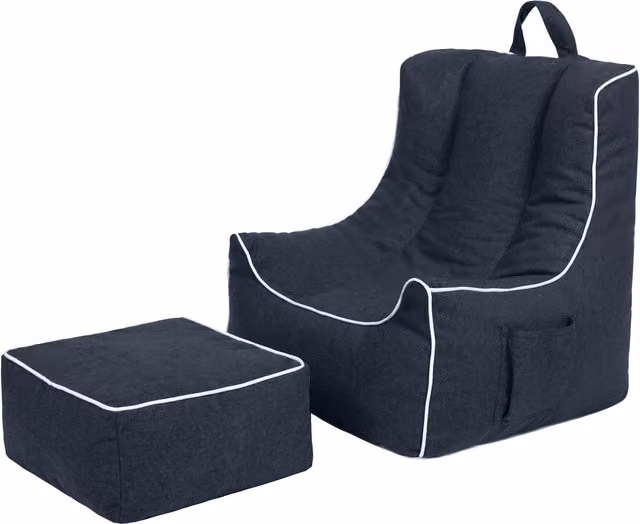 Ready Steady Bed Kids Bean Bag Chair with Footstool in Blue and Brown, Diameter: 54 cm