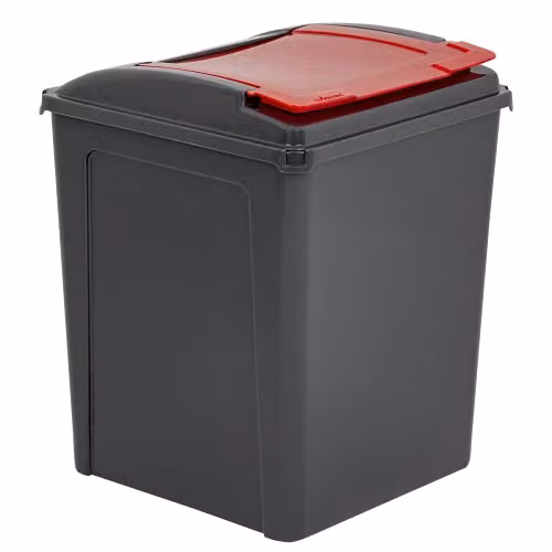 Wham Recycle It Set of 3 Flip Lid Plastic Bins, 50 Litre, Red, Grey, Green and Yellow