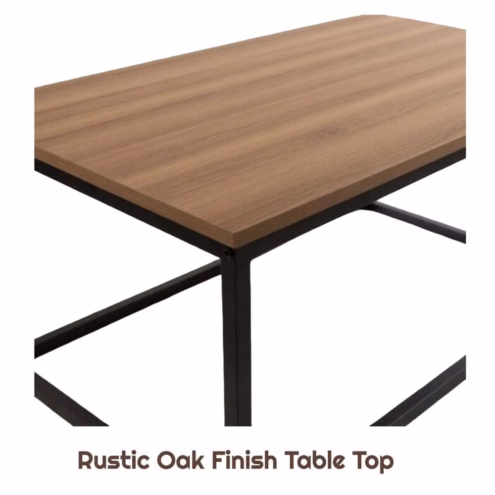 FORGEVIO Modern Wood Effect Coffee and Sofa Side Table Set in Brown and Black – 3