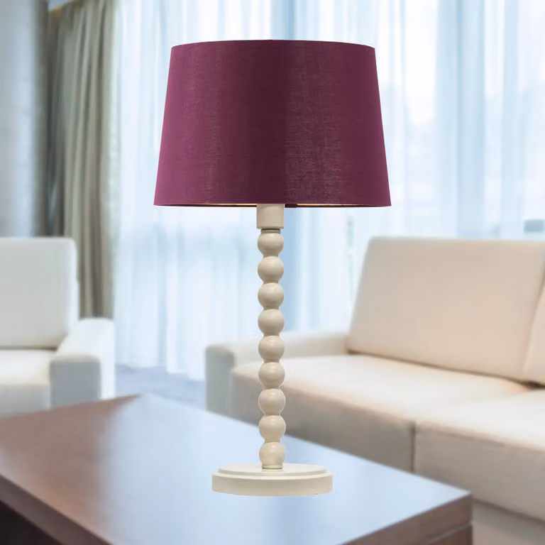 First Choice Lighting Bobbin Table Lamp in White with Red and Gold Fabric Shade, H 48 cm x W 28.5 cm x D 28.5 cm