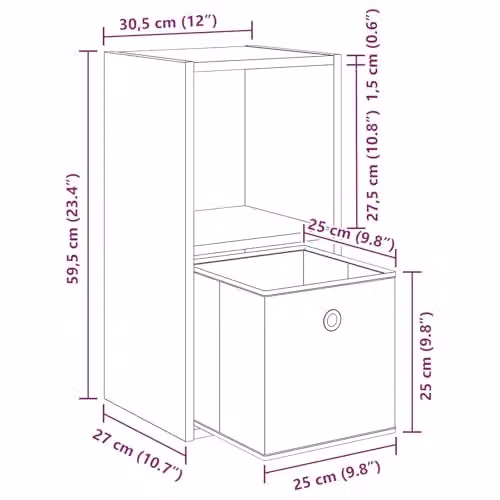 vidaXL Modern Bedside Table in Brown MDF, W/D/H: 30.5 x 27 x 59.5 cm – 3