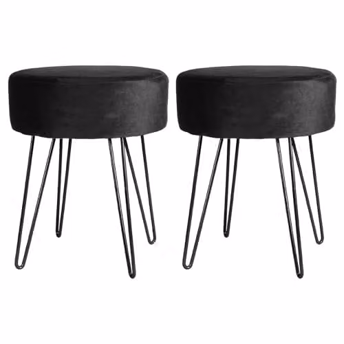 Harbour Housewares Pack of 2 Round Velvet Footstools in Black, H41 x D45 cm – 1