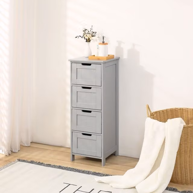 Xample Modern Grey Freestanding 4 Drawer Bathroom and Living Room Storage Cabinet – 1