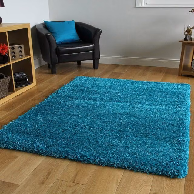 Smart Living Modern Shaggy Rug in Petrol Blue, W: 170 cm, D: 120 cm
