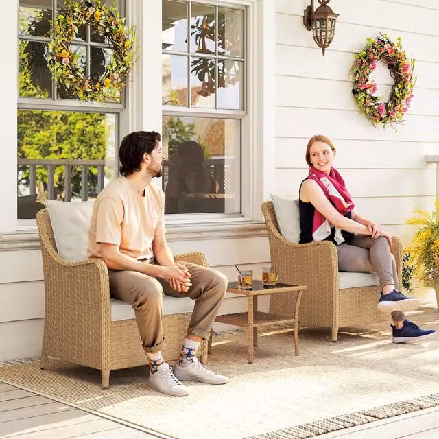 Outsunny Rattan Garden Chairs with Cushions in Beige