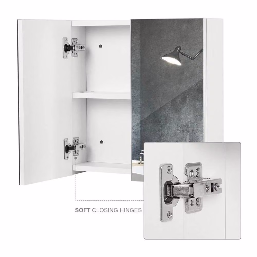 FORGEVIO Mondeer White Glossy Mirrored Bathroom Cabinet with Soft-Close Hinged Doors and Internal Shelves