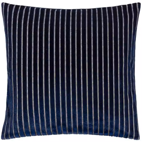 Paoletti Savoy Stripe Blue Velvet Square Cushion, W/D/H: 50 x 50 x 50 cm