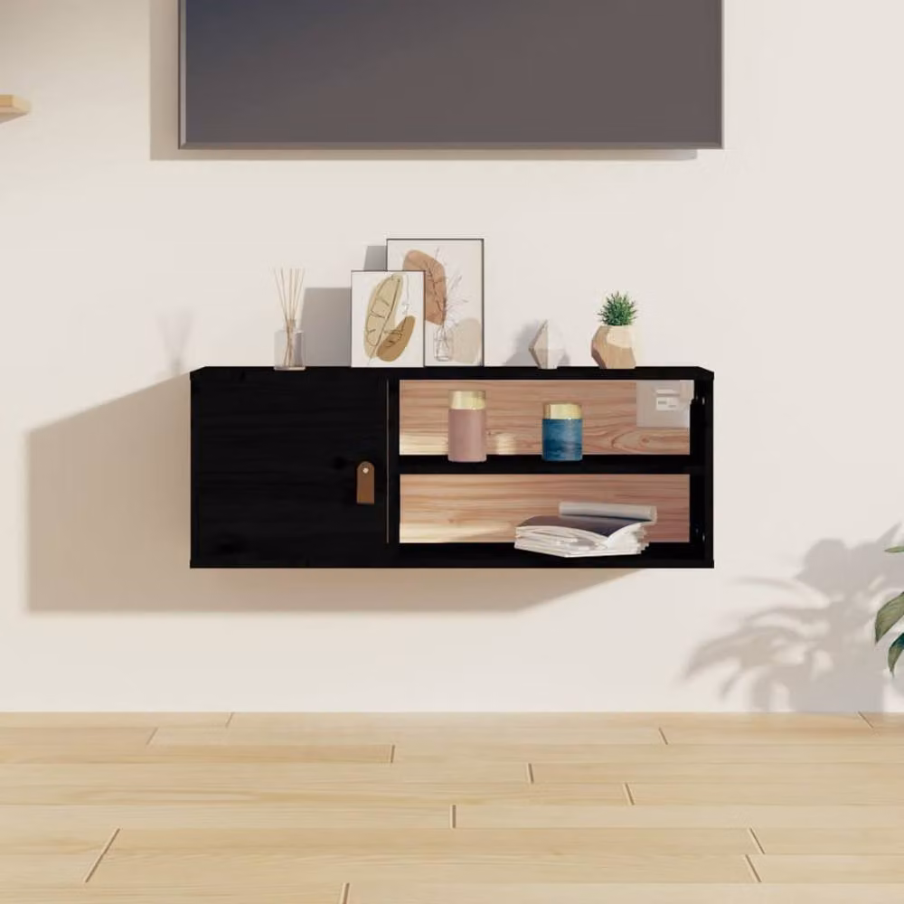 Berkfield Home Black Rustic Solid Wood Pine Wall Cabinet W/D/H: 80 x 30 x 30 cm – 2