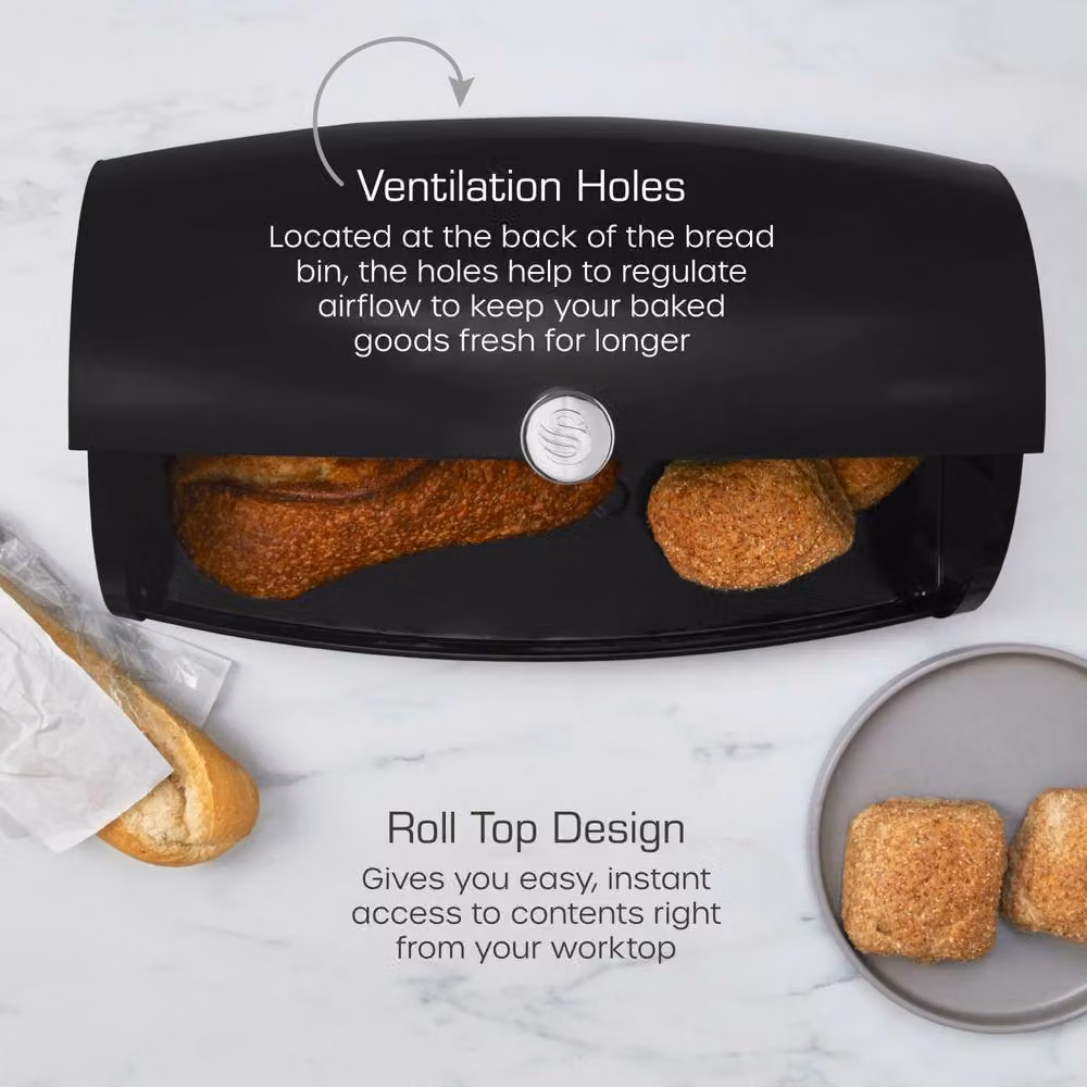 Swan Townhouse Ventilated Metal Roll Front Bread Bin in Black – 4