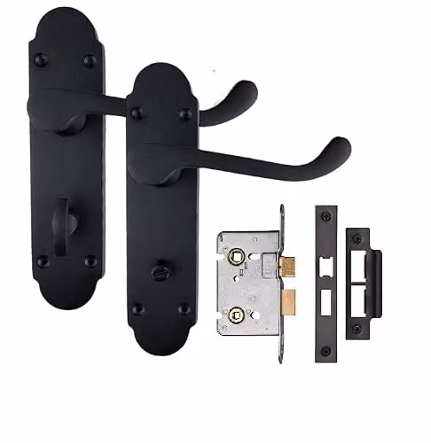 Golden Grace Epsom Bathroom Lock Handle Set in Matt Black, 170 x 40 mm – 1