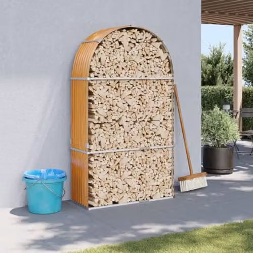 vidaXL Freestanding Log Holder in Brown Wood Look Galvanised Steel, W/D/H: 120 x 45 x 210 cm – 2