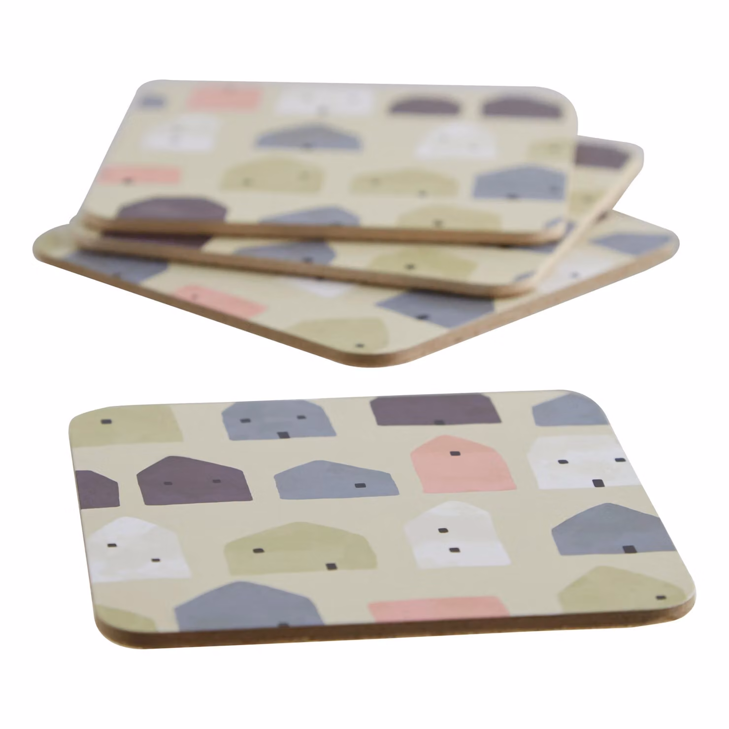 Orsina Set of Four Square Wild Cottage Coasters in Multicolour Geometric Design