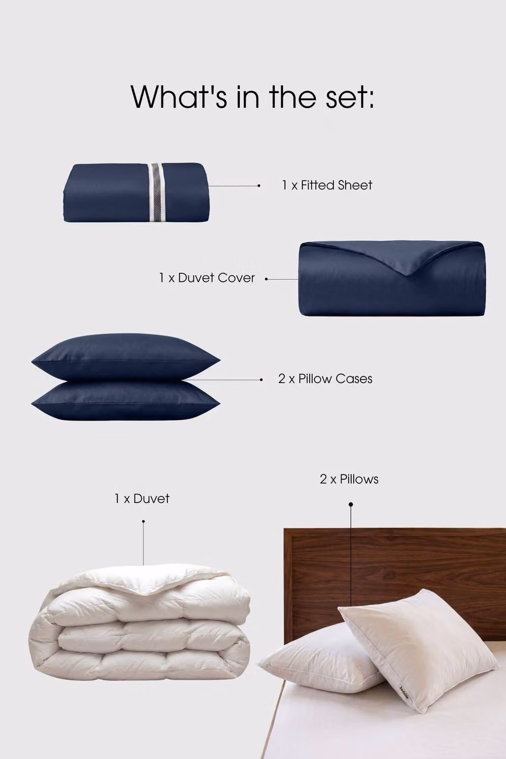 Bedable Sateen Bedding Bundle in Navy Blue, Double Size, including Duvet and 2 Pillows – 2