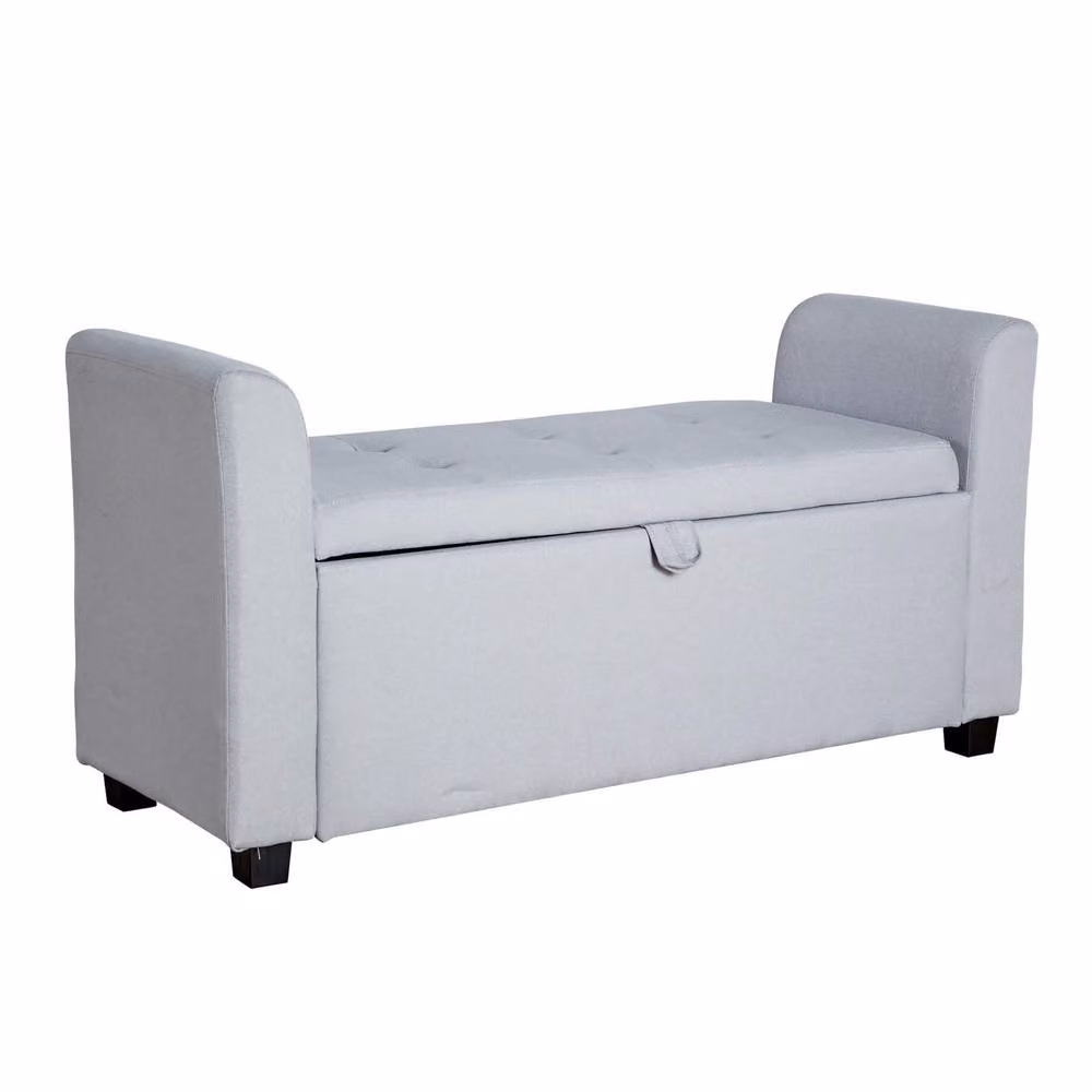 Home Source Ottoman Window Seat and Toy Storage Box in Grey Linen Fabric – 2
