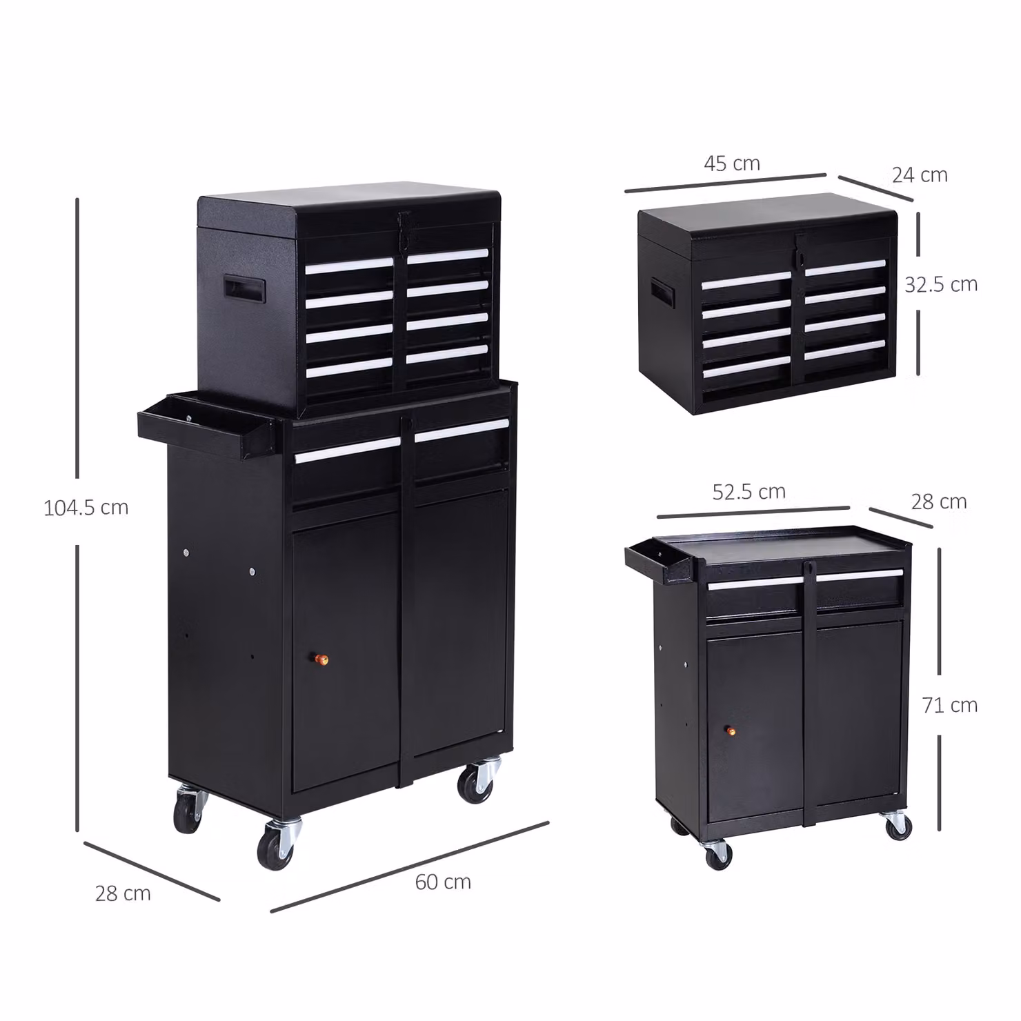 DURHAND Metal Tool Chest with 5 Drawers, Pegboard and Wheels, Black – 3