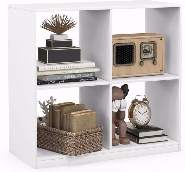 Costway Modern 4-Cube Open Back Freestanding Bookshelf in White