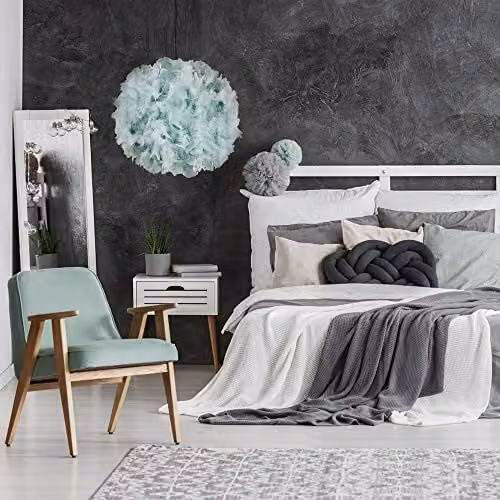 Happy Homewares Modern Blue Feather Decorated Sphere Pendant Light Shade – 2