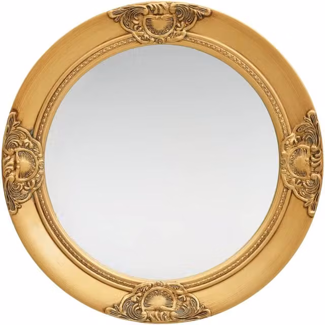 Berkfield Home Antique Baroque Style Round Wall Mirror in Gold, Diameter: 50 cm