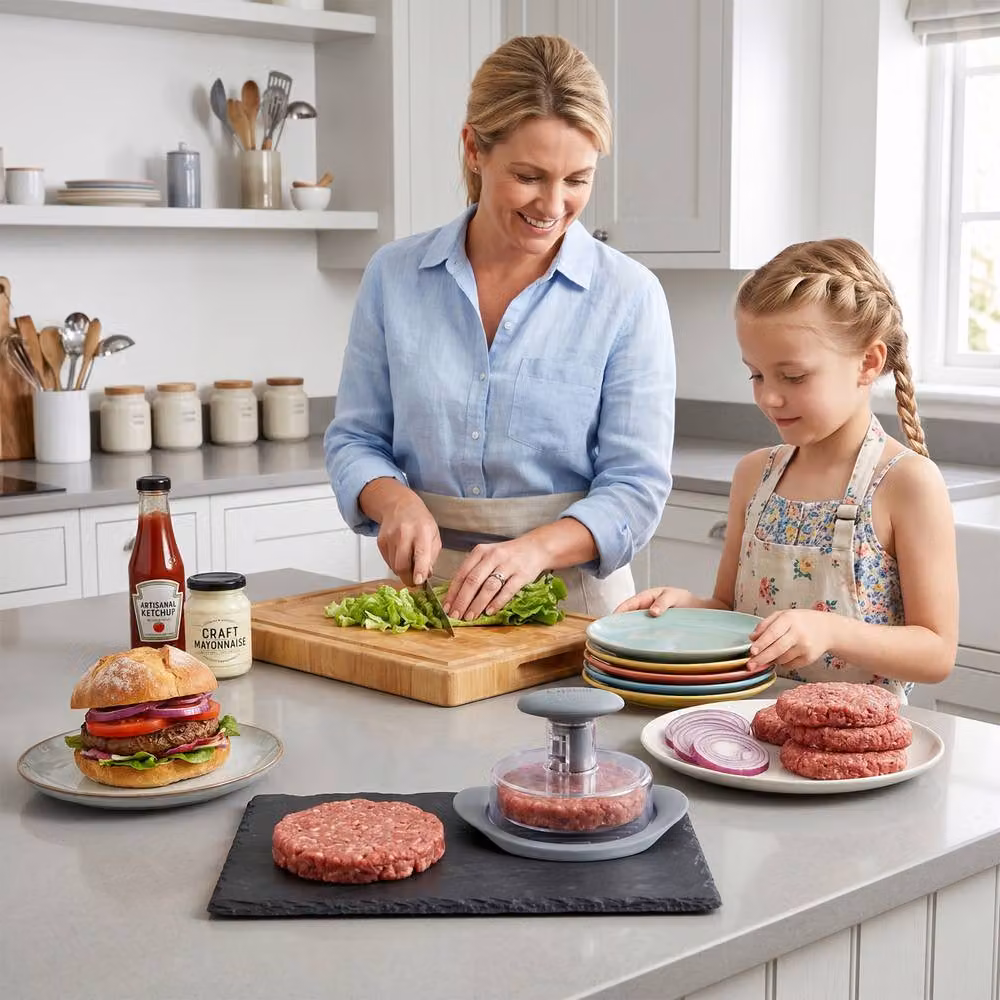 Crystals Non Stick Round Burger Press and Hamburger Patty Maker in Grey – 3