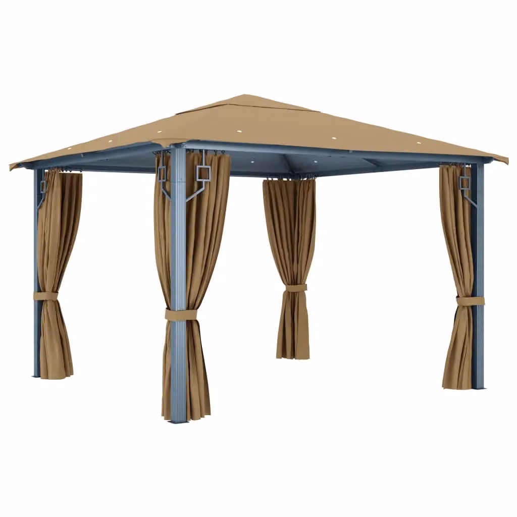 Berkfield Home Aluminium Gazebo with Curtains, Beige, W/D: 300 x 300 cm – 2