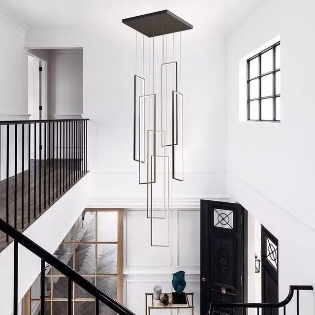 Garwarm Modern Rectangular LED Dimmable Pendant Chandelier in Black for Staircases, Living Rooms and Bedrooms – 1