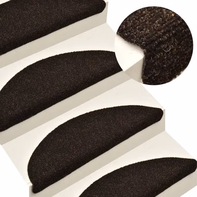 Berkfield Home Self-adhesive Needle Punch Stair Mats, 15 Pieces, Dark Brown, W: 65 cm, D: 21 cm, H: 4 cm – 1