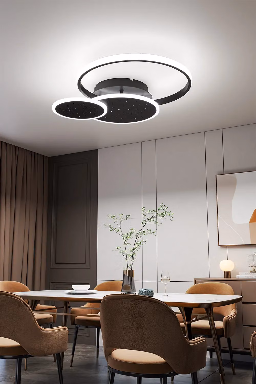 Livingandhome Modern LED Ceiling Light in Black with Starry Sky Cloud and Circular Design – 3