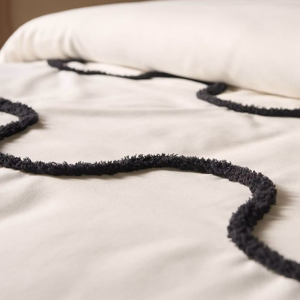 OHS Single Tufted Wave Bedding Set in White, including Duvet Cover and Pillowcase, W/D/H: 135 x 200 cm and 50 x 75 cm – 7