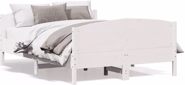Berkfield Home White Solid Wood Pine Small Double Bed Frame W: 120 cm, D: 190 cm