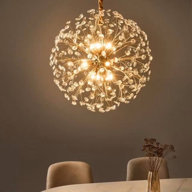Wyld and Coco Gold Brass and Crystal Glass Glamour Pendant Chandelier, Diameter: 60 cm