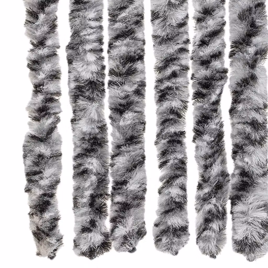 Berkfield Home Striped Chenille Fly Curtain in Grey, Black and White, W/H: 100 x 220 cm – 4