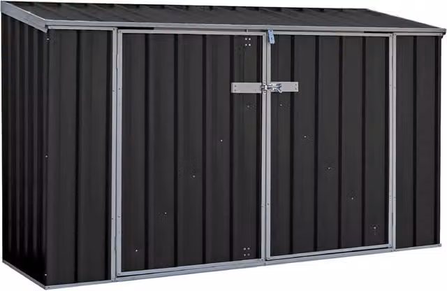 Absco Metal Pent Garden Storage Shed with Double Doors in Dark Grey