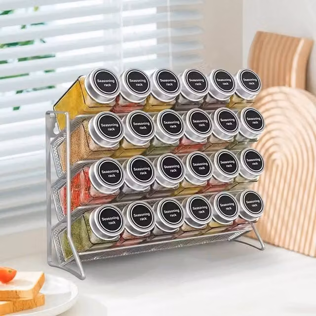 SPETLEK Silver Metal Spice Storage Jar Rack for Kitchen Cupboard Doors – 1