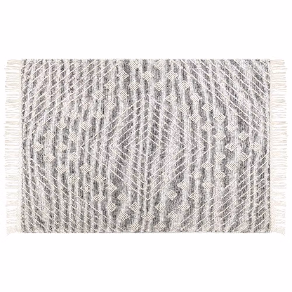 Wyld and Coco Nordic Handwoven Wool Rug in White and Grey Geometric Design, W: 160 cm, L: 230 cm – 2