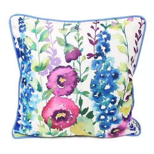 Peggy Wilkins Delphinium Dream Floral Outdoor Square Seat Cushion, W/D/H: 45 x 45 x 45 cm, Water-Resistant with Removable Zipped Cover – 1