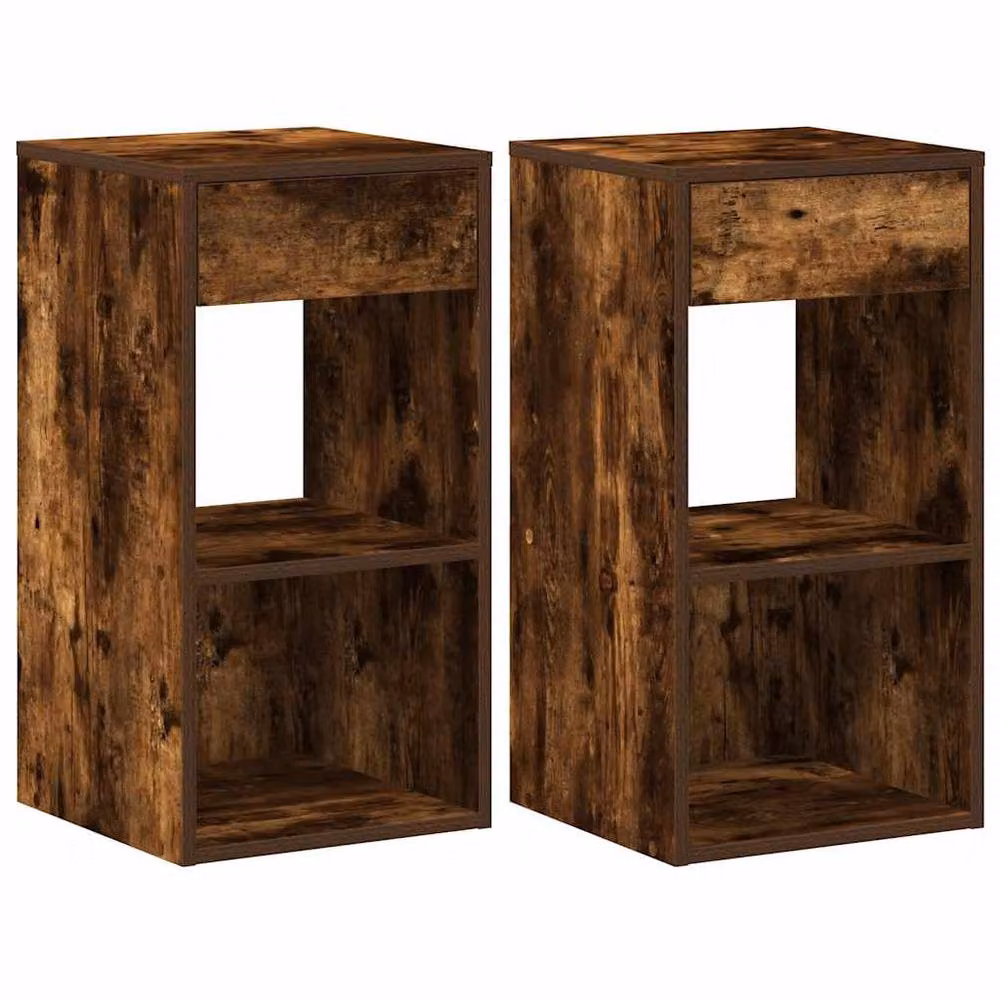 Berkfield Home Set of 2 Durable Bedside Cabinets with Drawer in Smoked Oak Brown, W/D/H: 35 x 34 x 66.5 cm – 2