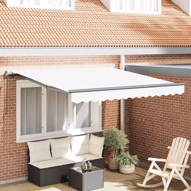 Berkfield Home Manual Retractable Folding Arm Awning, White, W: 300 cm, D: 250 cm