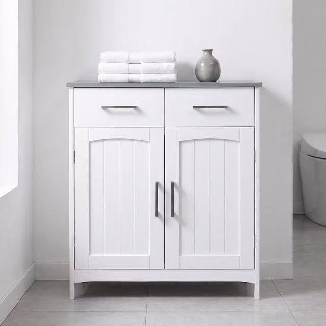 STILVORA White Matt Bathroom Storage Cabinet with 2 Drawers and Adjustable Shelf – 1