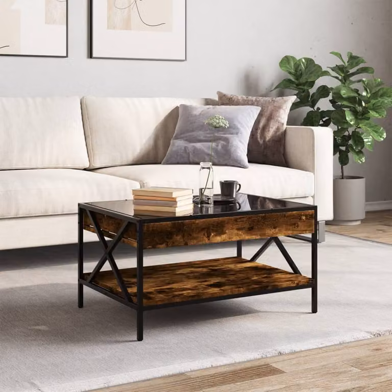 Berkfield Home Infinity LED Coffee Table in Smoked Oak Brown, W/D/H: 70 x 50 x 38 cm