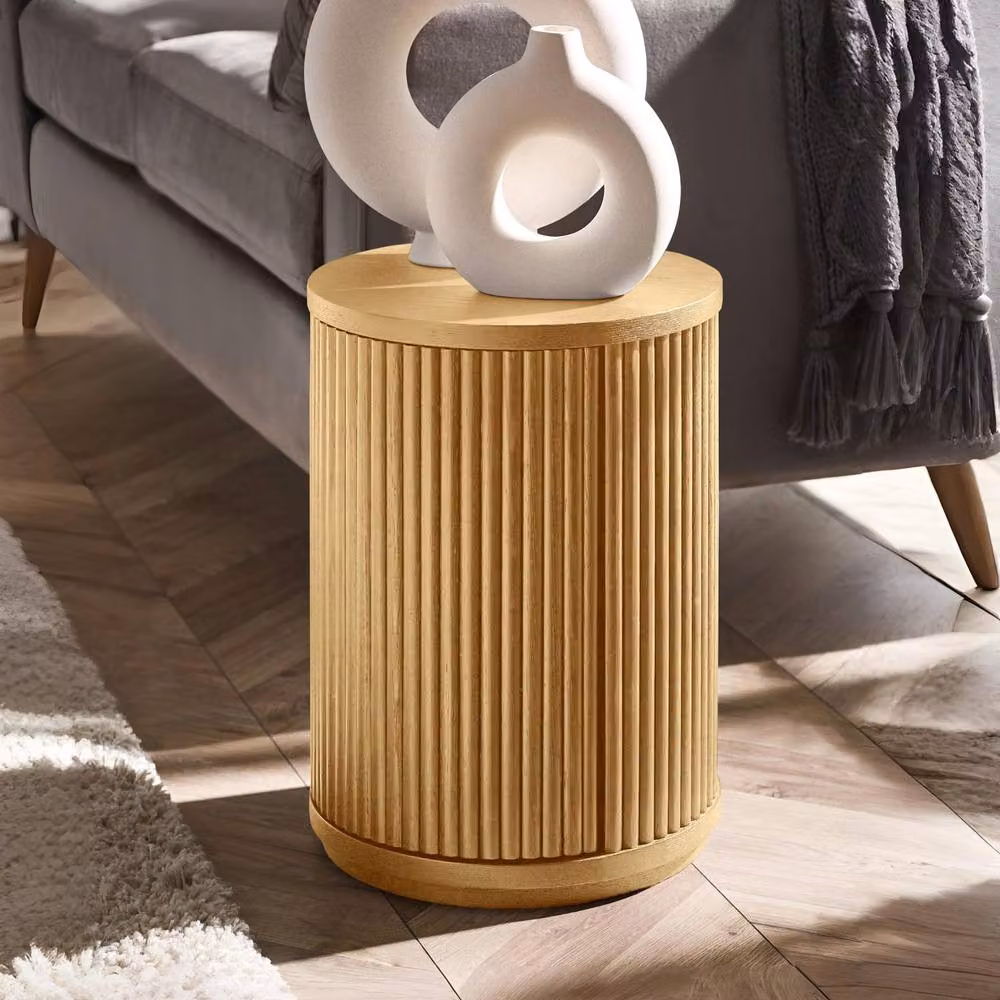Cheshire Lauriston Fluted Side Table with Storage in Brown Light Oak Effect – 2
