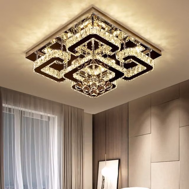 Livingandhome Dimmable Crystal LED Flush Ceiling Light in Chrome, Silver or Gold/Brass